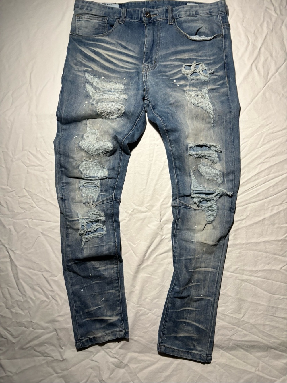 Smoke Rise Slim Fit Distressed Thrashed Splatter Paint Jeans Mens 32x30